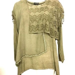 KEKOO WOMEN'S CROCHET ASYM LAYERED BLOUSE SZ.1